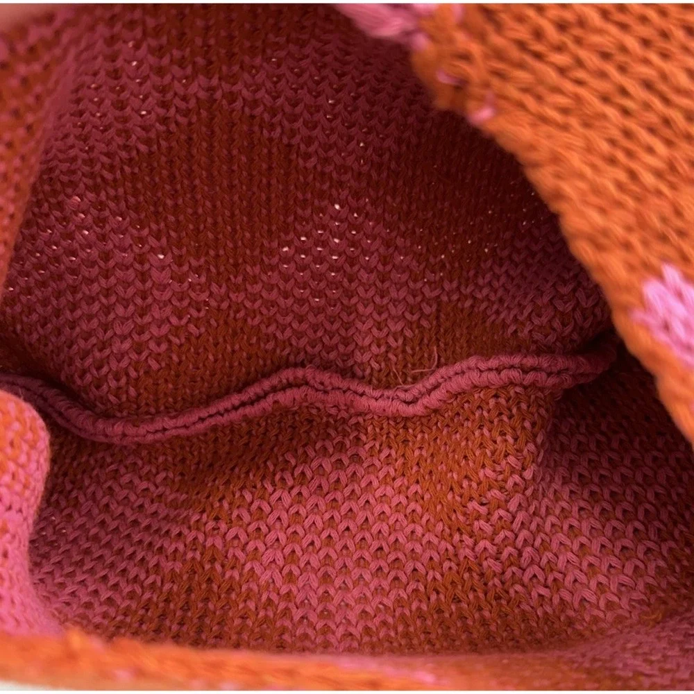 Kopari Limited Edition Knit Argyle Bag Pink Orange Woven Shoulder Hobo Purse
